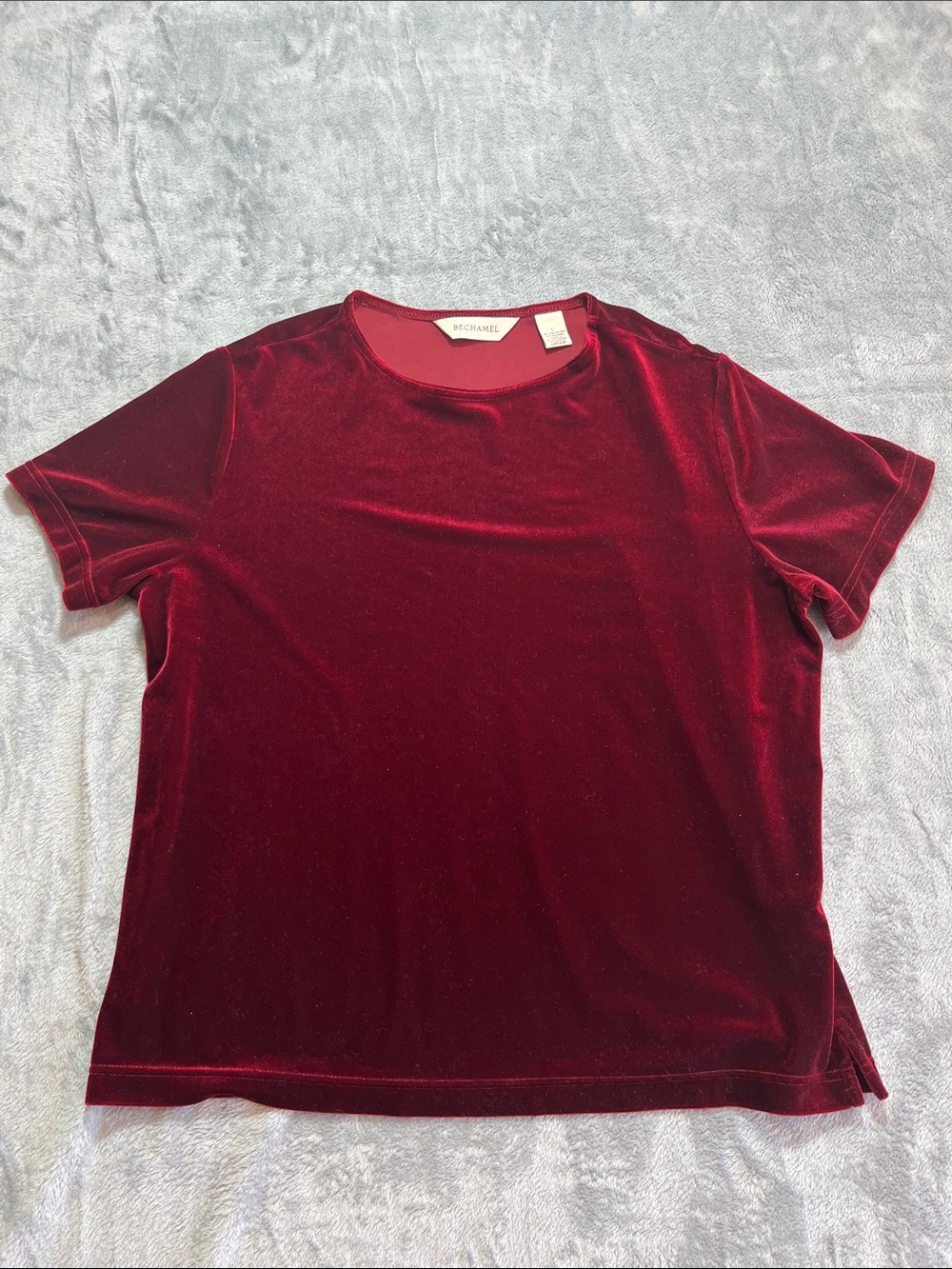 Bechamel Velvet‎ Short Sleeve Tee Women's Large Burgundy Red